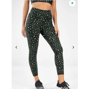 Fabletics PowerHold Green Leopard Leggings Medium